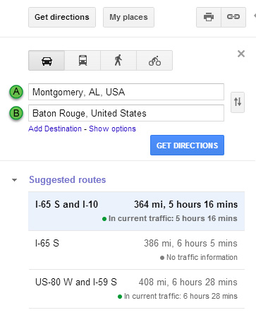 Tragitto Louisiana - Alabama per andare a trovare Susanna