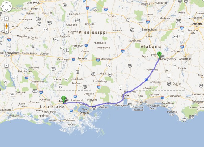 Tragitto Alabama - Louisiana